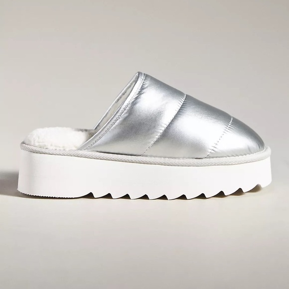 Anthropologie NEW Maeve Puffy Platform Slipper Shoes Silver Size Large US 10/11 - Picture 2 of 12